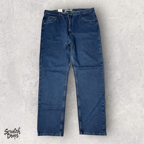 Wrangler Mens High Waist Blue Denim Jeans Vintage Straight Leg Classic Fit Pants - Picture 1 of 6